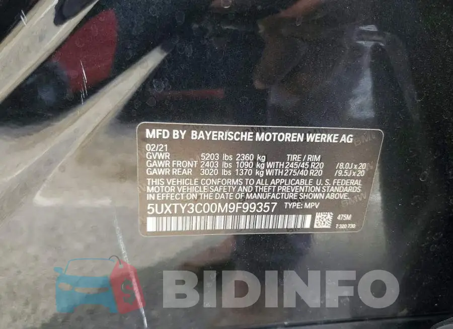 5UXTY3C00M9F99357 Photo# 14