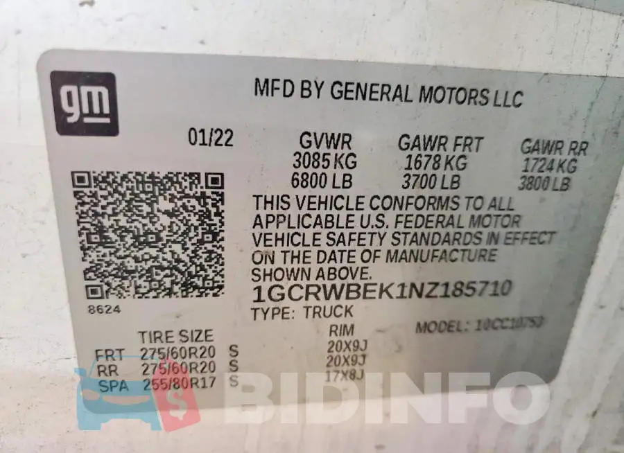 1GCRWBEK1NZ185710 Photo# 12