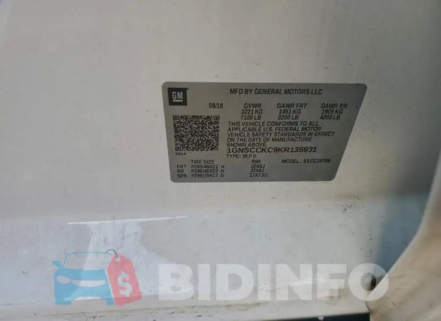 1GNSCCKC9KR135931 Photo# 13