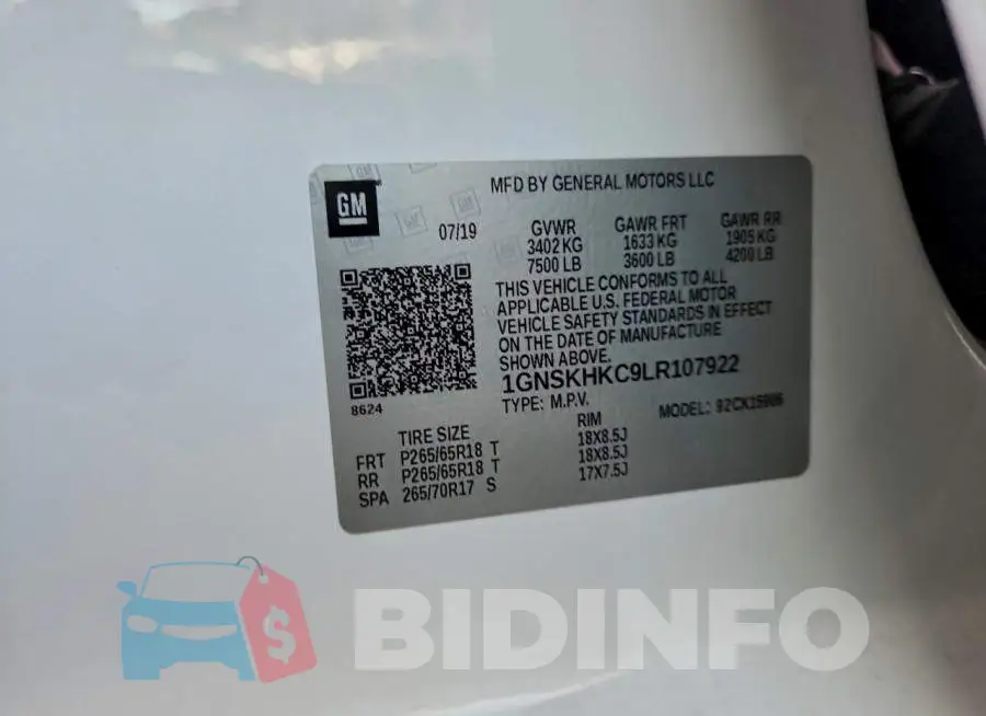 1GNSKHKC9LR107922 Photo# 12