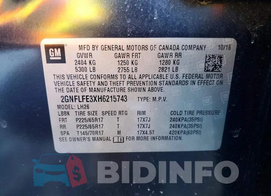 2GNFLFE3XH6215743 Photo# 14