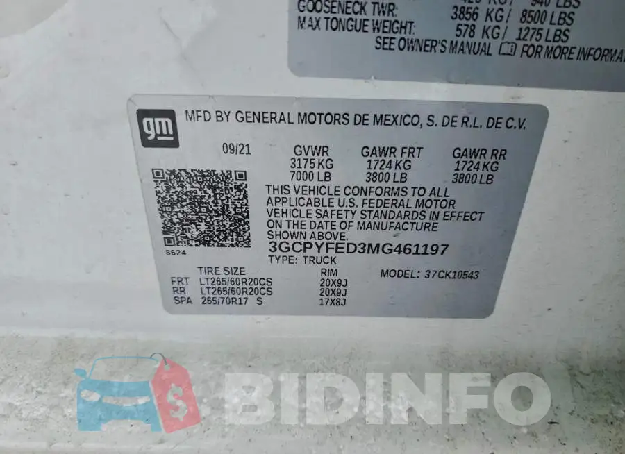 3GCPYFED3MG461197 Photo# 12