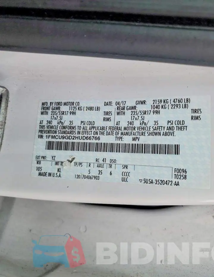1FMCU9GD2HUD66766 Photo# 13