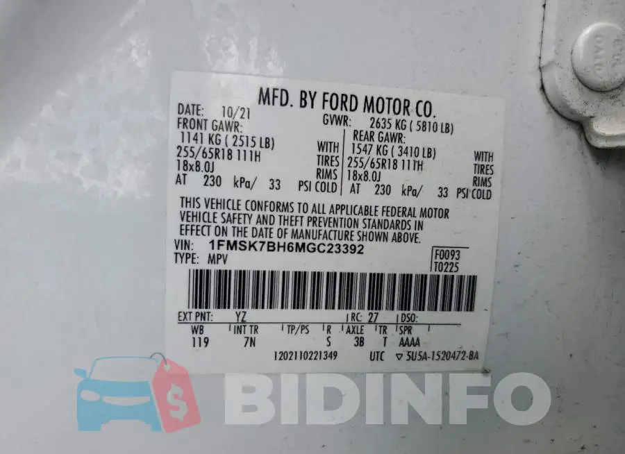 1FMSK7BH6MGC23392 Photo# 12