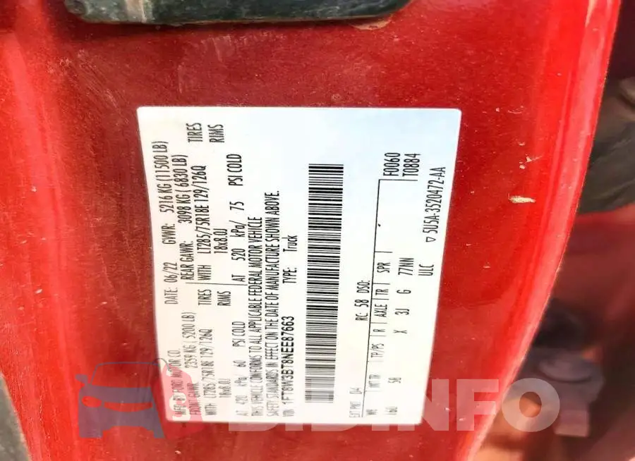 1FT8W3BT8NEE87663 Photo# 12