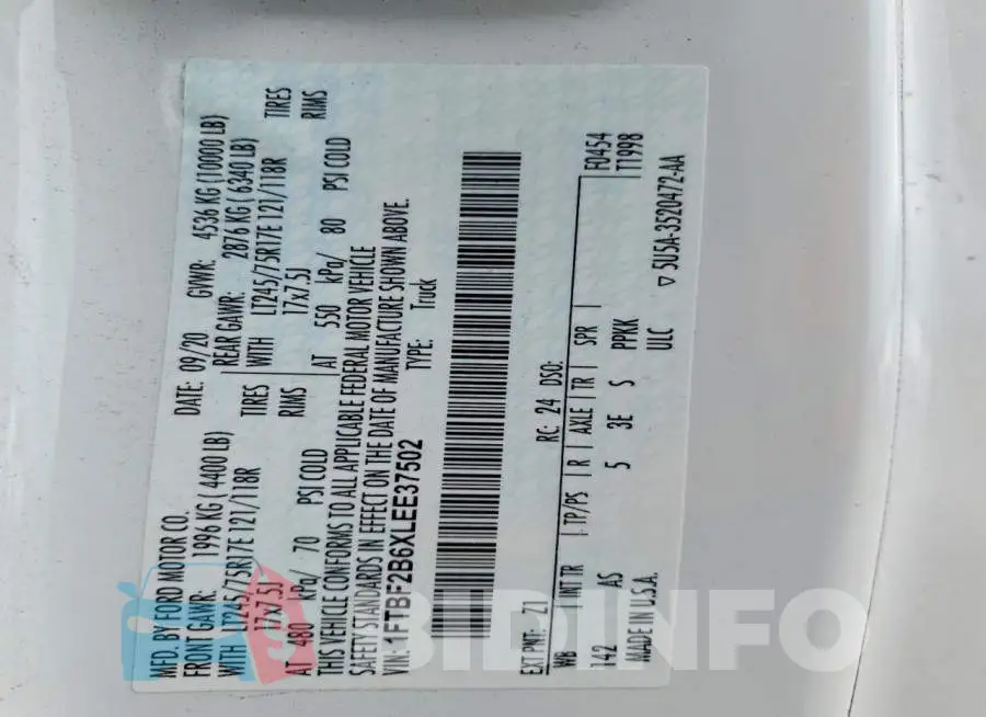 1FTBF2B6XLEE37502 Photo# 12