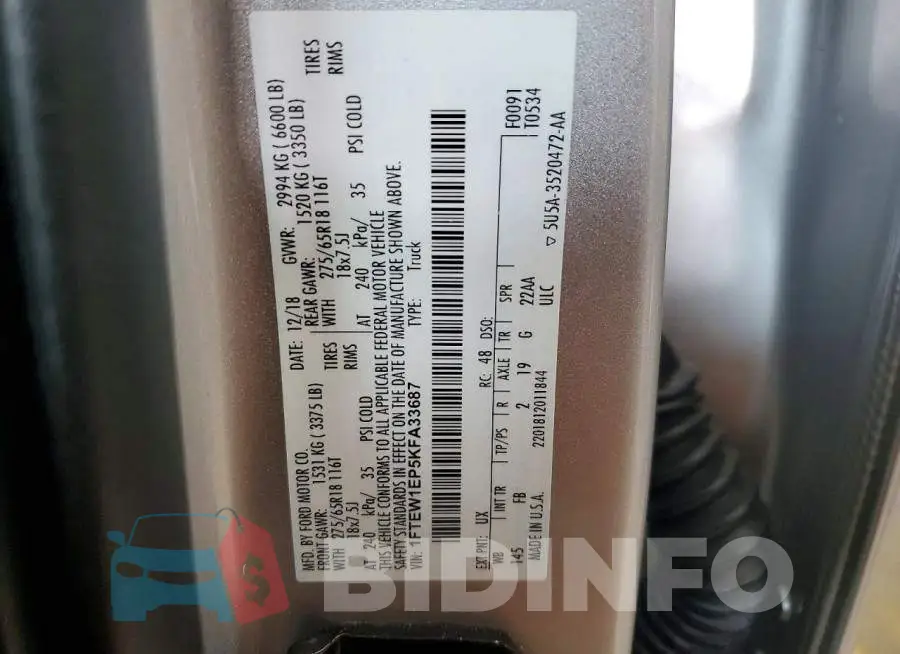 1FTEW1EP5KFA33687 Photo# 12