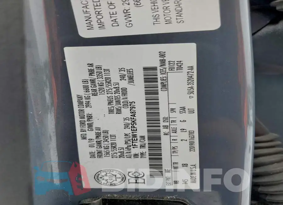 1FTEW1EP5KFA87975 Photo# 12