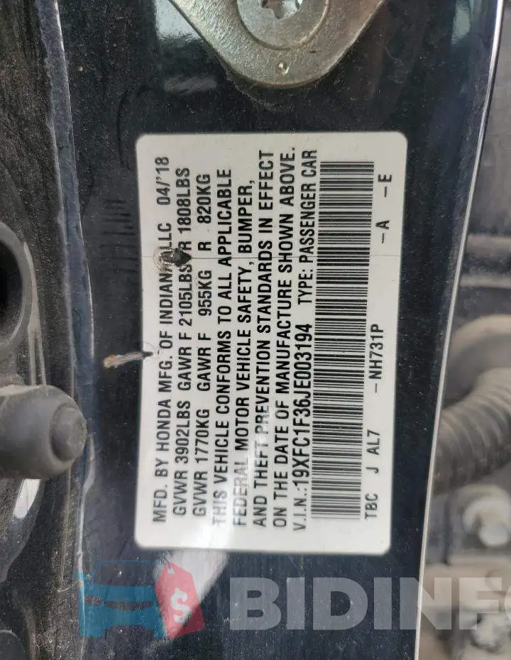 19XFC1F36JE003194 Photo# 12