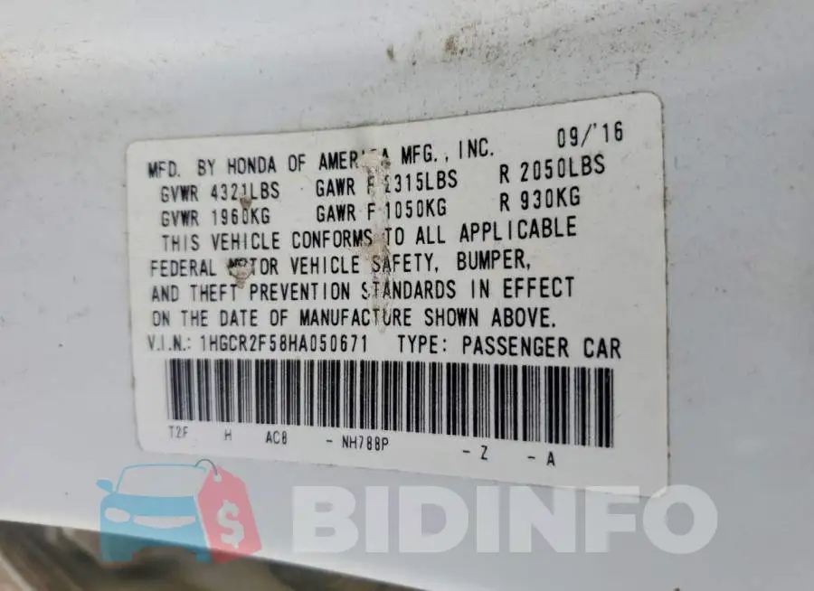 1HGCR2F58HA050671 Photo# 12