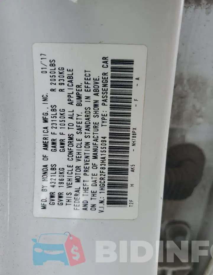 1HGCR2F83HA155094 Photo# 12