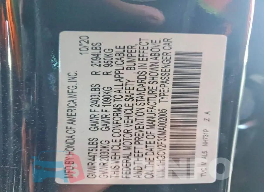 1HGCV2F30MA002005 Photo# 12
