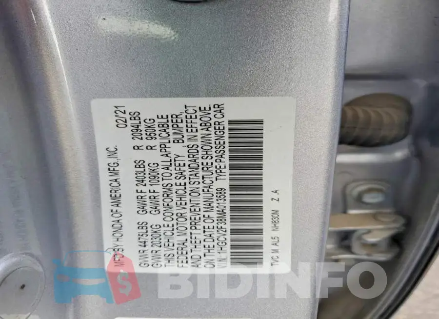 1HGCV2F38MA013589 Photo# 12