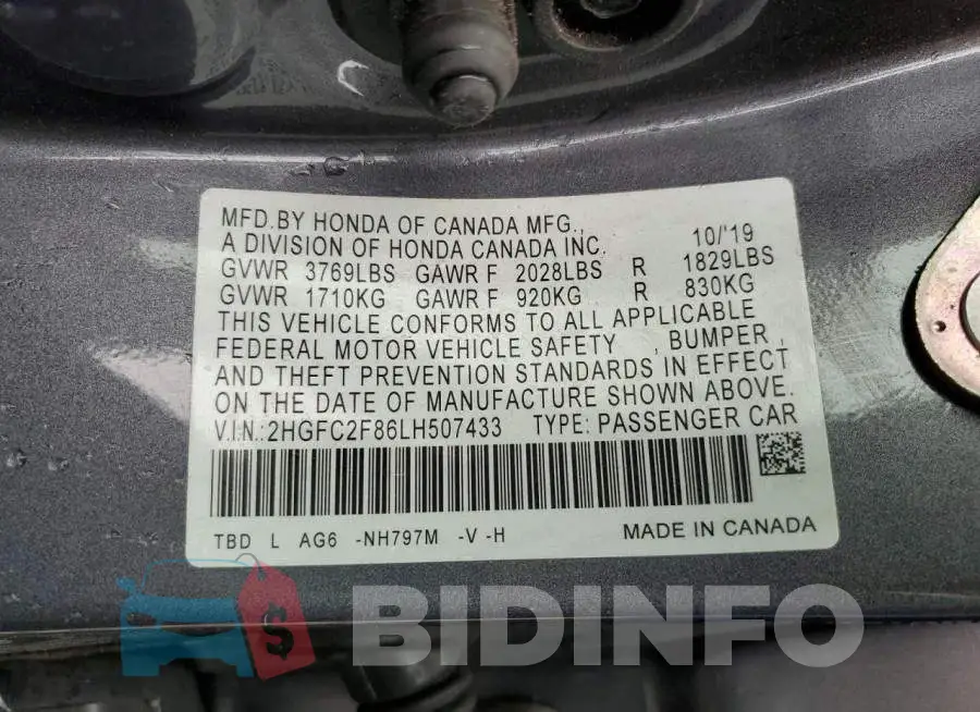2HGFC2F86LH507433 Photo# 12