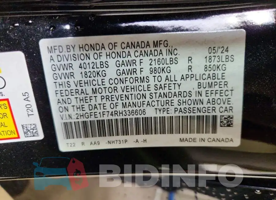 2HGFE1F74RH336606 Photo# 12