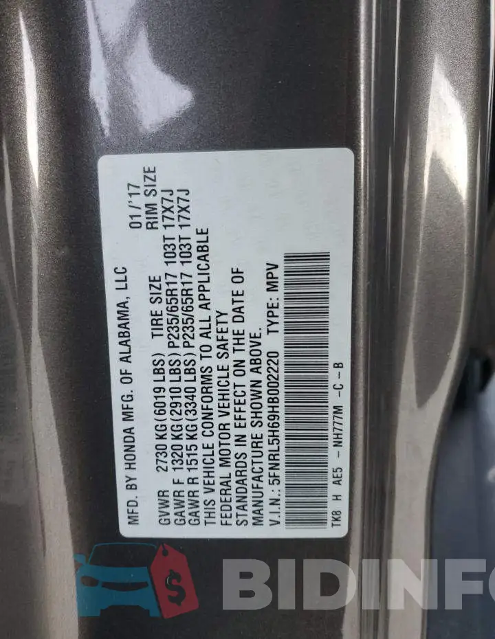 5FNRL5H69HB002220 Photo# 14