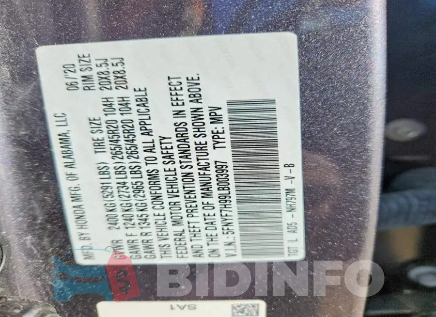 5FNYF7H99LB003997 Photo# 12