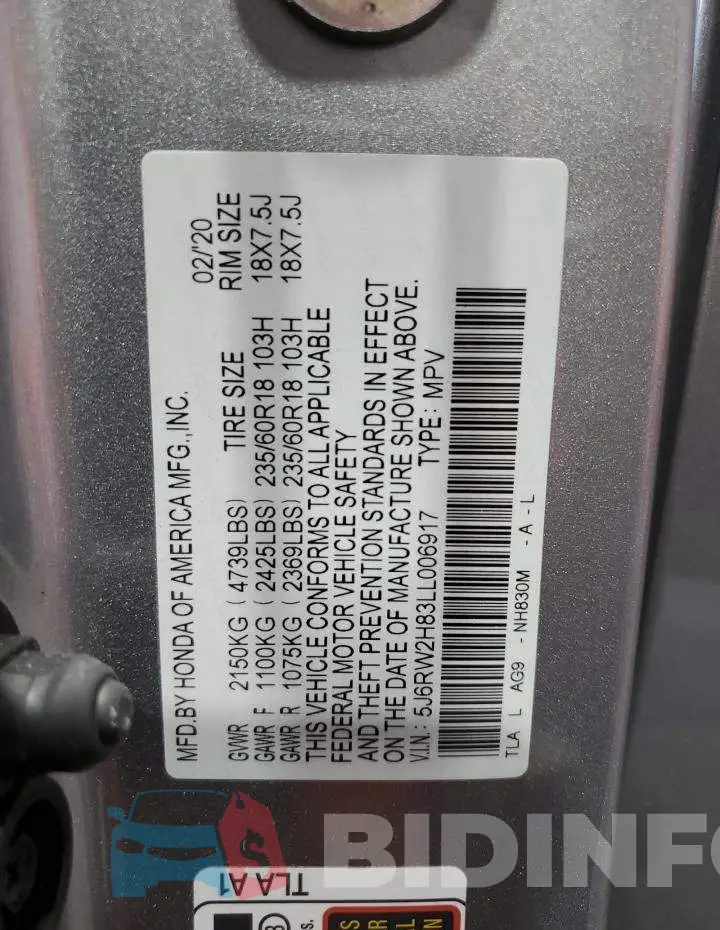 5J6RW2H83LL006917 Photo# 13