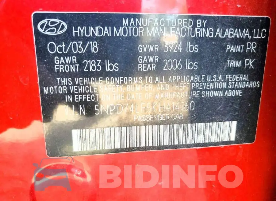 5NPD74LF5KH414160 Photo# 12