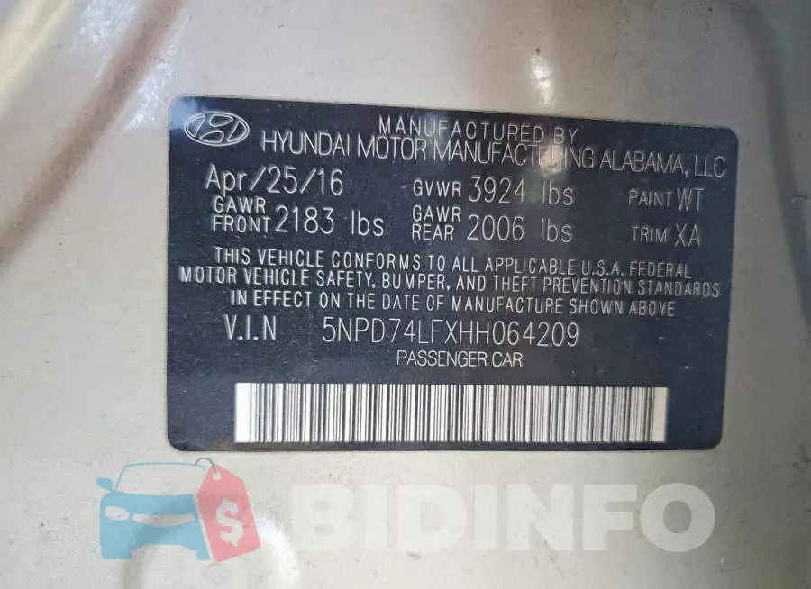 5NPD74LFXHH064209 Photo# 13