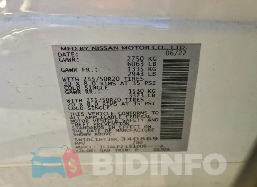 5N1DL1HT3NC340869 Photo# 13