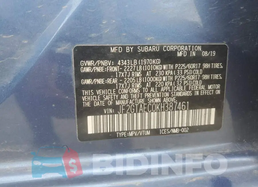 JF2GTAEC0KH387461 Photo# 14