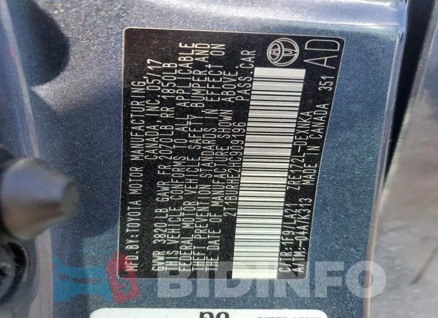 2T1BURHE2HC909196 Photo# 12