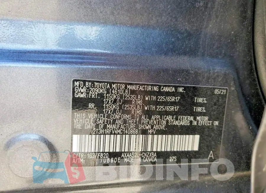 2T3H1RFV4MC140868 Photo# 12