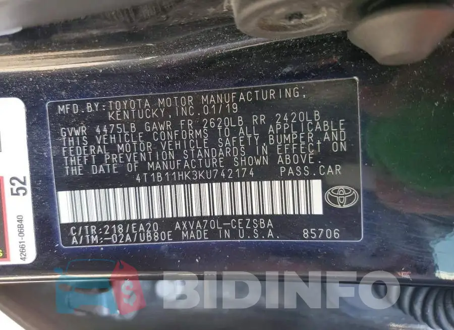 4T1B11HK3KU742174 Photo# 12