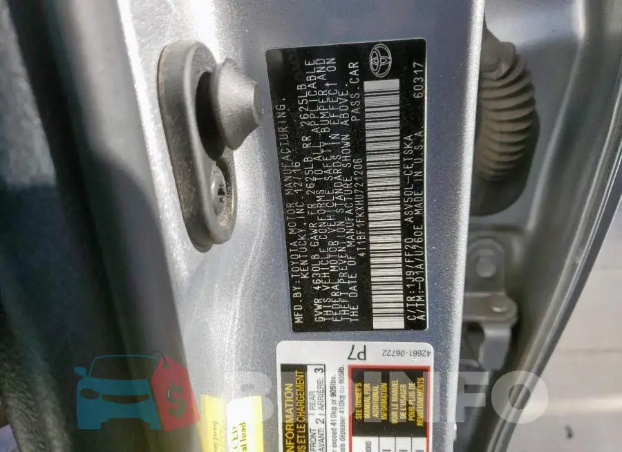 4T1BF1FKXHU721206 Photo# 12