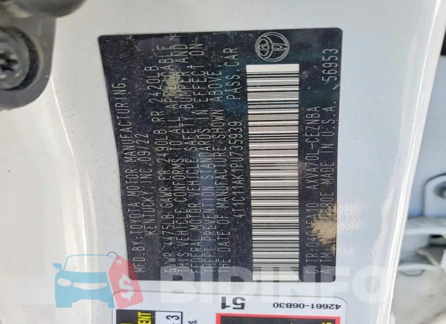 4T1C11AK1PU735939 Photo# 12