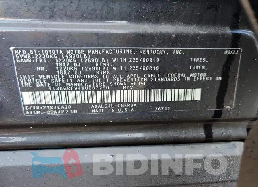 4T3B6RFV4NU087290 Photo# 13