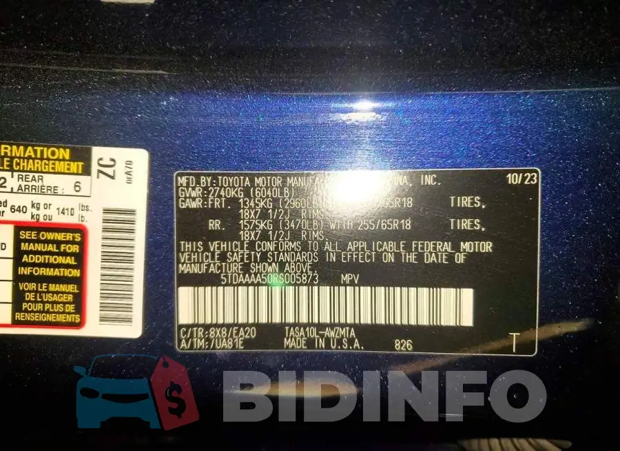5TDAAAA50RS005873 Photo# 13