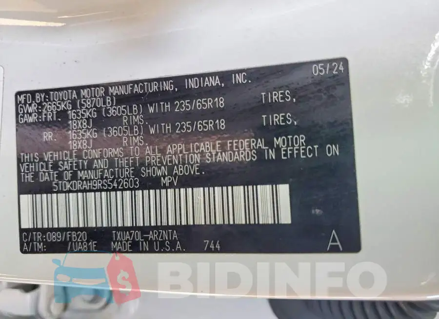 5TDKDRAH9RS542603 Photo# 13