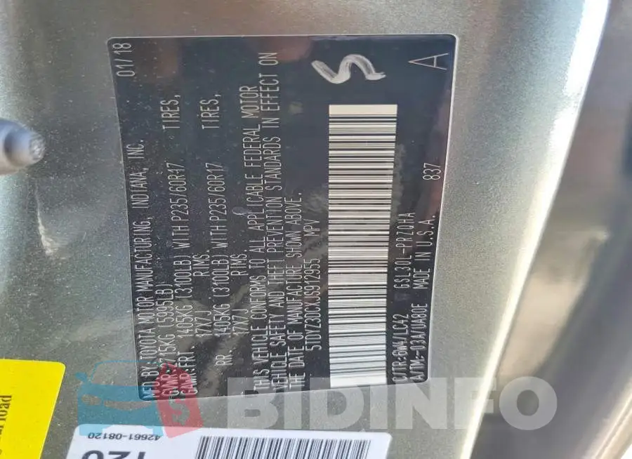 5TDYZ3DCXJS912955 Photo# 13