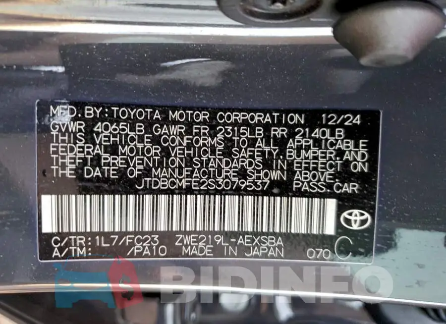 JTDBCMFE2S3079537 Photo# 12