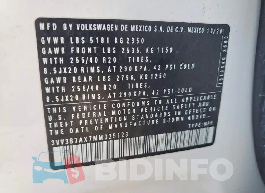 3VV3B7AX7MM025123 Photo# 12