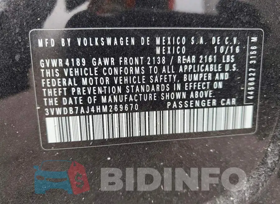 3VWDB7AJ4HM269670 Photo# 14