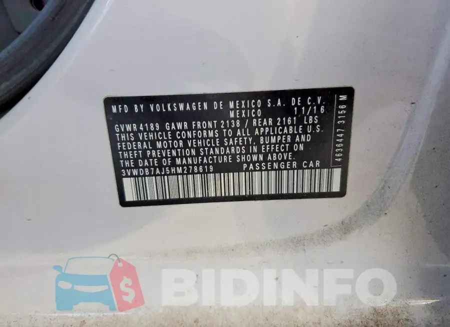 3VWDB7AJ5HM278619 Photo# 12