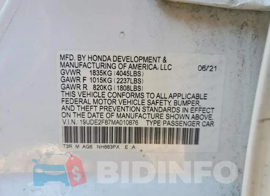 19UDE2F87MA010876 Photo# 12