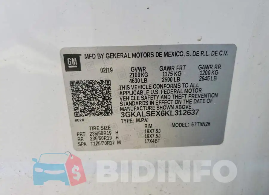 3GKALSEX6KL312637 Photo# 13