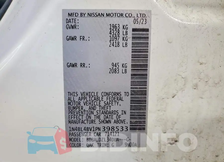 1N4BL4BV1PN398533 Photo# 12