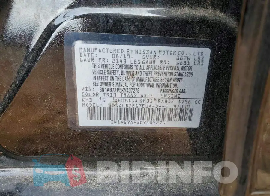 3N1AB7AP5KY407276 Photo# 12