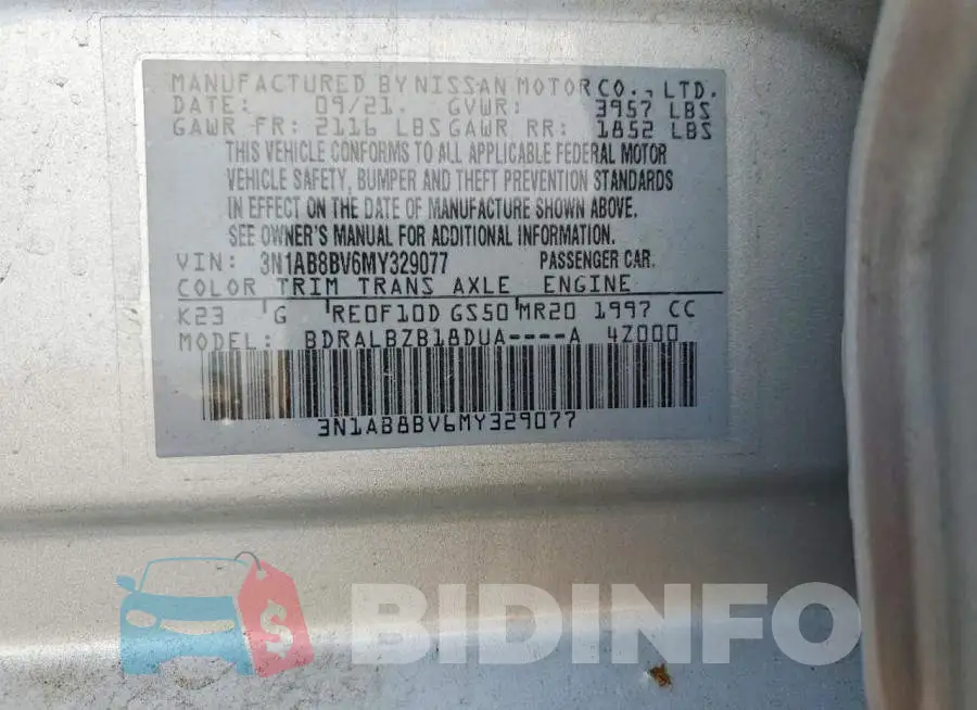3N1AB8BV6MY329077 Photo# 12