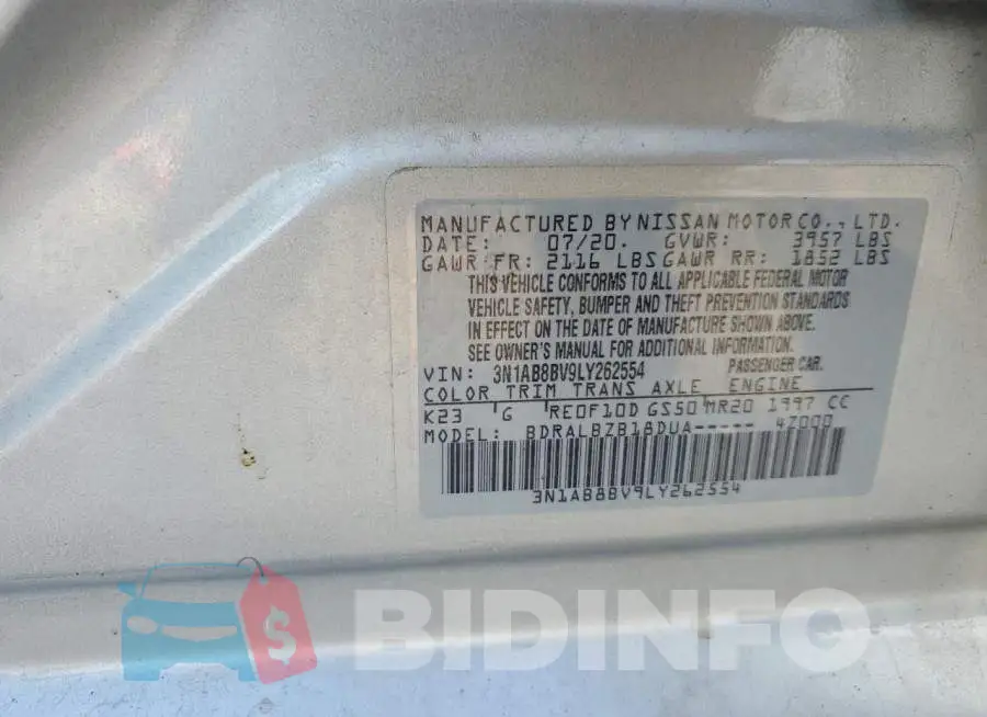 3N1AB8BV9LY262554 Photo# 12