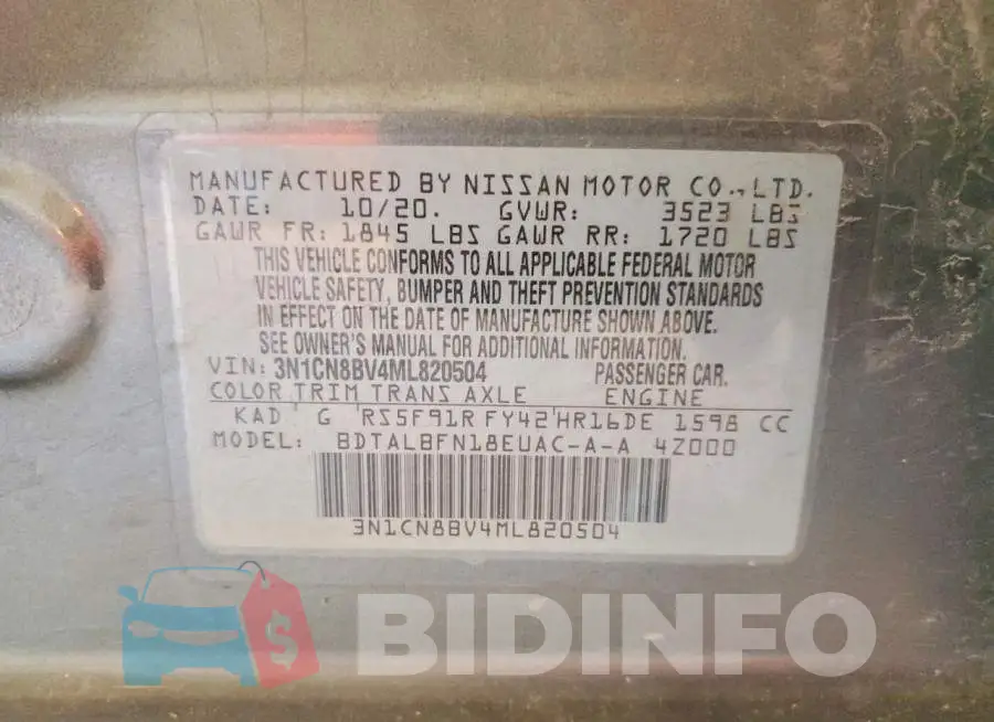 3N1CN8BV4ML820504 Photo# 13