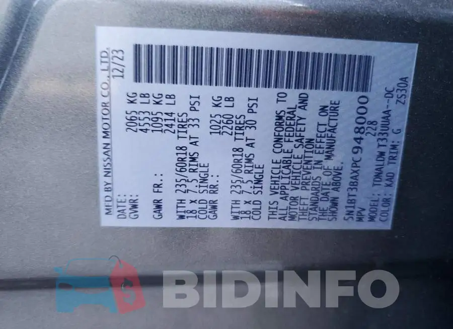 5N1BT3BAXPC948000 Photo# 13