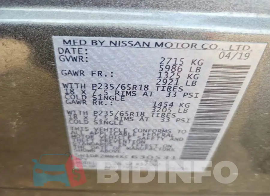 5N1DR2MN4KC630531 Photo# 14