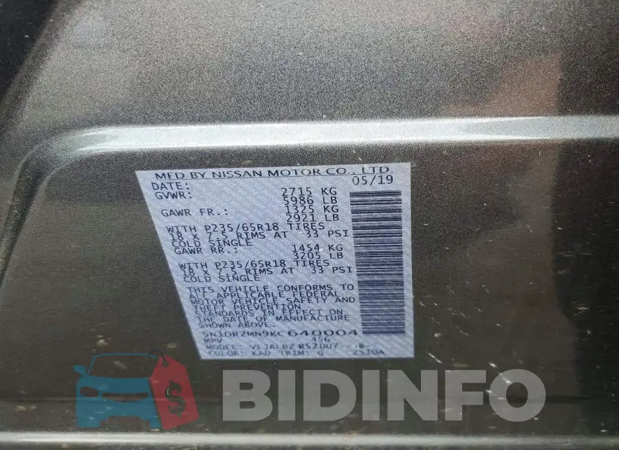 5N1DR2MN9KC640004 Photo# 13