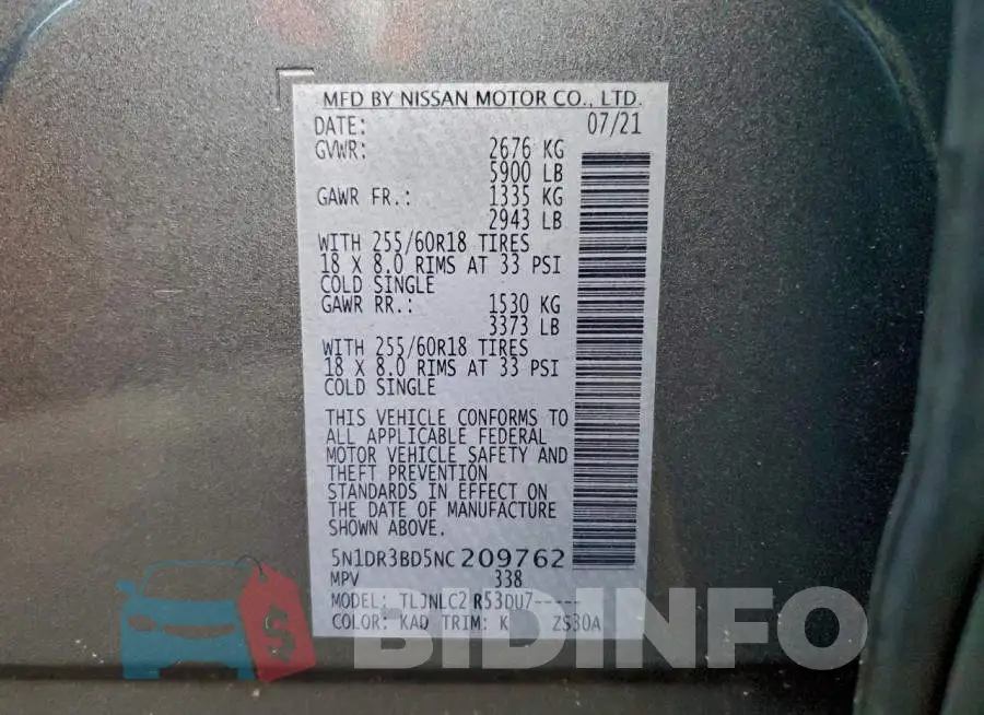 5N1DR3BD5NC209762 Photo# 14